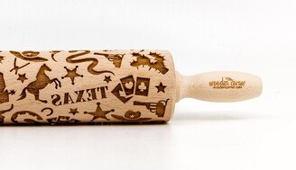 No. R349 USA Texas - Rolling Pin, Embossed Rolling Pin, Wooden Roller Engraved, Embossing Cookies, Toys, Stamp, Baking Gift