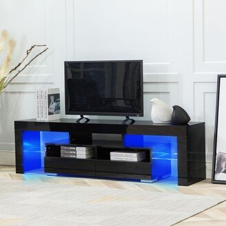 RASOO Modern TV Stand with LED Lights and Spacious Storage Drawers