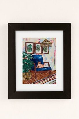 Lara Lee Meintjes,Lara Lee Lara Lee Meintjes Ginger Cat In Peacock Chair With Indoor Jungle Of House Plants Interior Painting Art Print
