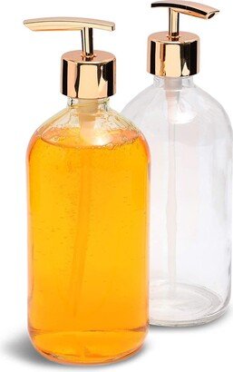 Juvale 2pcs 16oz Clear Glass Kitchen Bathroom Hand Soap Dispenser Bottle Rose Gold Pump - Rose Gold