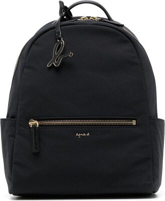 Logo-Plaque Leather-Trim Backpack