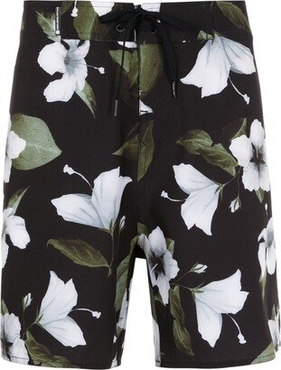 Floral Acqua-print drawstring swim shorts