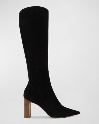 Elisa Suede Block-Heel Knee Boots