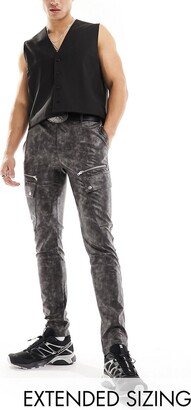 skinny leather look pants in washed gray with zip detail