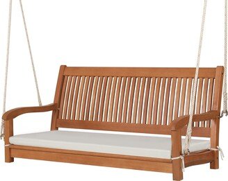 2-Person Hanging Porch Swing Wood Bench with Cushion Curved Back