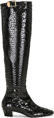 Printed Croco 90's Over the Knee Boot in Black