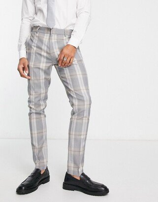 skinny suit pants in gray check with charcoal highlight