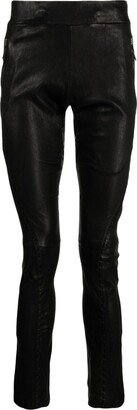 Decorative-Stitching Leather Skinny Trousers