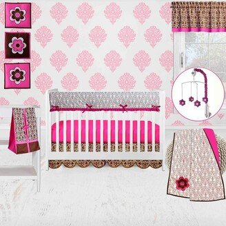 Damask Pink Fuschia Chocolate 10 pc Crib Bedding Set with Long Rail Guard Cover