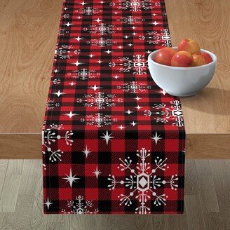 Table Runners: Buffalo Plaid Snowflakes Table Runner, 72X16, Red