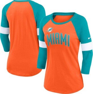 Women's Miami Dolphins Orange and Aqua Football Pride Raglan 3/4-Sleeve T-shirt - Orange, Aqua