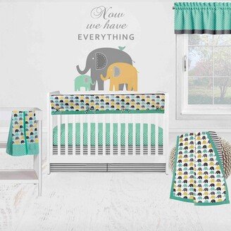 Elephants Mint/Yellow/Gray 6 pc Crib Bedding Set with Long Rail Guard Cover