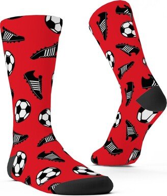 Socks: Soccer Balls And Cleats Custom Socks, Red