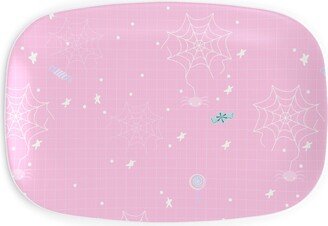 Serving Platters: Pastel Halloween Web And Spider - Pink Serving Platter, Pink