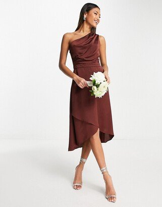 Bridesmaid one shoulder midi dress in terracotta