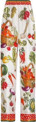 Vegetable-print twill pajama pants