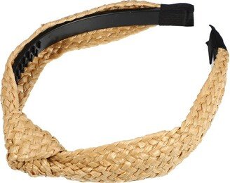 Unique Bargains Women's Fashion Non-Slip Straw Knotted Headband 1 Pc Khaki