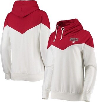 Women's Gameday Couture White, Crimson Indiana Hoosiers Old School Arrow Blocked Cowl Neck Tri-Blend Pullover Hoodie - White, Crimson