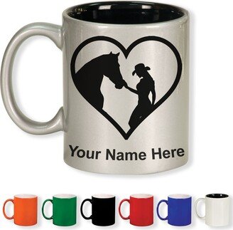11Oz Round Ceramic Coffee Mug, Horse Cowgirl Heart, Personalized Engraving Included