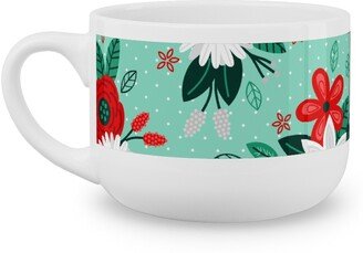 Mugs: Holiday Floral Bouquet Latte Mug, White, 25Oz, Green