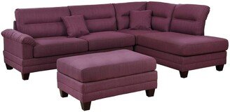 Fabric 3 Piece Sectional Set with Center Tufted Back, Purple