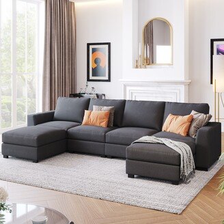 Calnod Modern 3 Pieces U-Shaped Sectional Sofa Sets with Removable Ottomans-AA