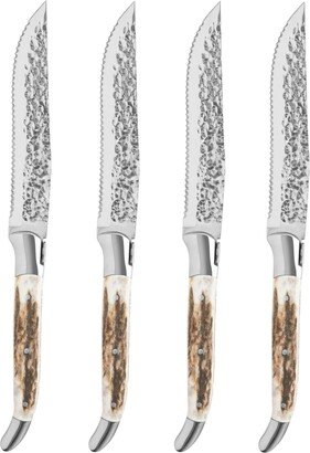 Stainless-Steel Laguiole Set of 4, Connoisseur Bbq Steak Knives with Deer Horn Handles