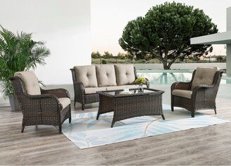 Pocassy Outdoor Furniture Set, 4-Piece Patio Furniture Set with Coffee Table