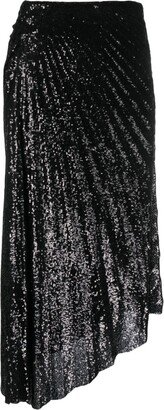 Sequin-Embellished Draped Midi Skirt