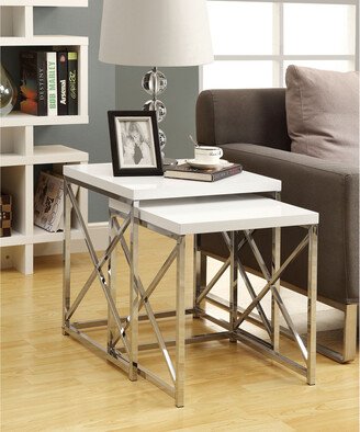 Silver Orchid Andriot Glossy White/ Chrome Metal 2-piece Nesting Table Set