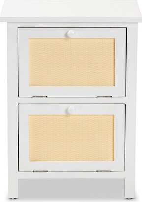 Sariah Wood Rattan 2 Door Nightstand White