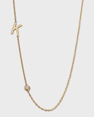Zoe Lev Jewelry 14k Yellow Gold Personalized Asymmetric Initial & Diamond Bezel Necklace-AA