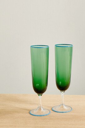 Aquazzura Casa - Set Of Two Murano Glass Champagne Flutes - Green