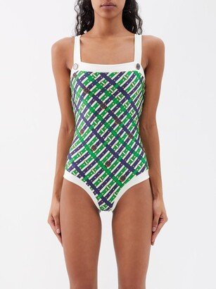 Belt-print Square-neck Swimsuit