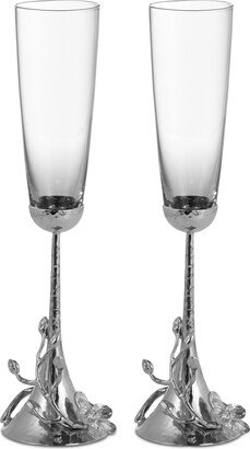 White Orchid Toasting Flute Pair - Silver/Clear