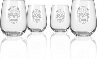 Sugar Skull Stemless 17Oz - Set Of 4 Glasses