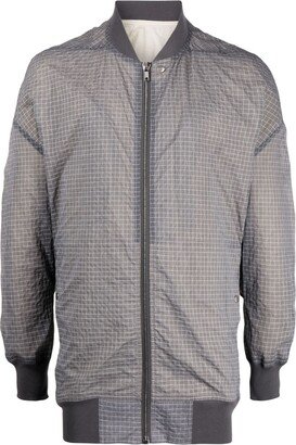 Grid-Patterned Zipped Bomber Jacket