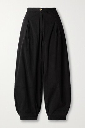 Touman Pleated Cotton-corduroy Tapered Pants - Black