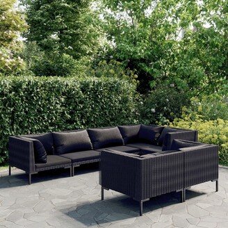 7 Piece Patio Lounge Set with Cushions Poly Rattan Dark Gray - 27.6 x 27.6 x 24-AA