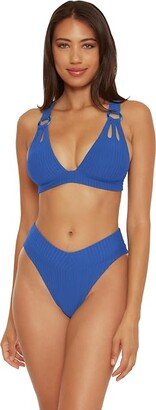 Line in The Sand Skylar Rib Textured Ring Halter Top (Blue Jay) Women's Swimwear