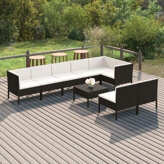 9 Piece Patio Lounge Set with Cushions Poly Rattan Black-AA