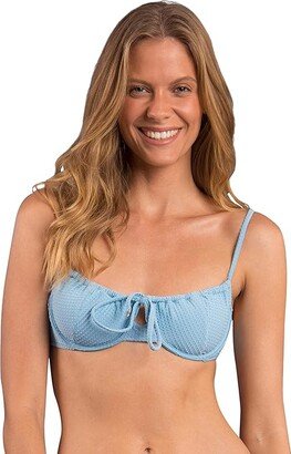 Balconet Underwire Tie Front Bikini Top (Sky Blue/Dot Texture) Women's Swimwear