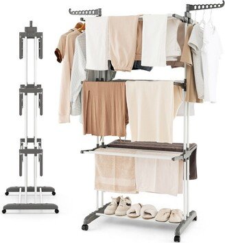 Tangkula Foldable Clothes Drying Rack Oversized 4-Tier Collapsible Laundry Rack w/ 3 Retractable Trays Hanger Holders