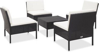 5 Piece Patio Sofa Set with Cushions Poly Rattan Black