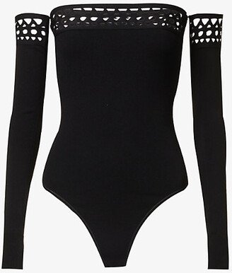 Womens Noir Cut-out Off-shoulder Slim-fit Knitted Bodysuit