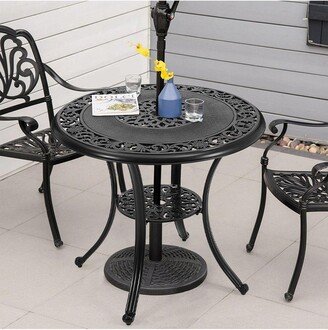 Living and Home Flower Hollowed Out Cast Aluminum Patio Dining Table with Umbrella Hol