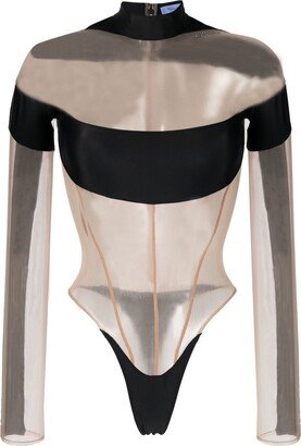 Panelled Semi-Sheer Bodysuit-AA