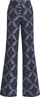 Embroidered-Motif High-Waisted Trousers