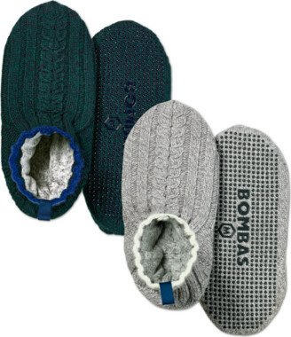 Women's Cable Knit Gripper Slipper 2-Pack - Meteor-Jewel Pine Mix - XS - Cotton