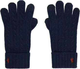 Navy Cable Knit Gloves